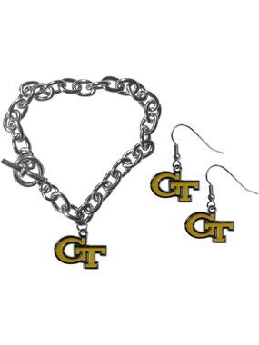 Stylish NCAA Unisex Chain Bracelet & Dangle Earrings Set - Perfect Game Day